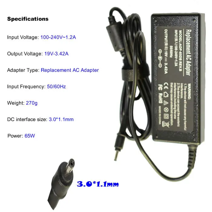 JIGU Замена 19V 3.42A 3 0*1 1 MM 65W для Acer W700 W700P S3 S5 S7 Универсальное зарядное устройство