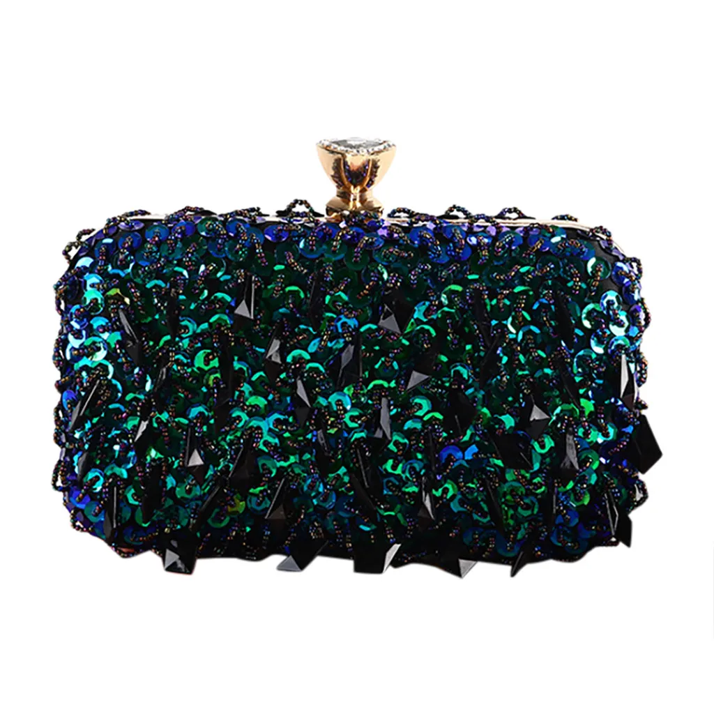 

2019 Summer Women Gemstone Pendant Beaded Sequins Evening Bag Clutch Shoulder Cross Clutch Shoulder Bags For Party