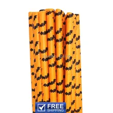 200 шт оранжевые бумажные соломинки на Хэллоуин с черной летучей мышью, каменщик банка с соломинкой оранжевые вечерние украшения, вечерние украшения/торт Поп палочки
