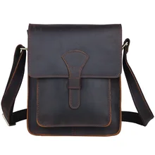 Tiding hombres cruzada cuerpo bolsa de mensajero de cuero marrón oscuro estilo vintage bolsa para ipad de cuero de caballo loco bolsa pequeña 1112