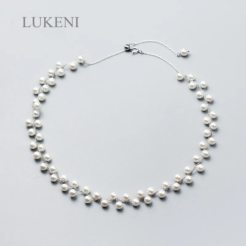 

LUKENI New Elegance S925 Sterling Silver Simulated Pearl Necklace For Women Choker Necklace Jewelry Kolye Collier Femme