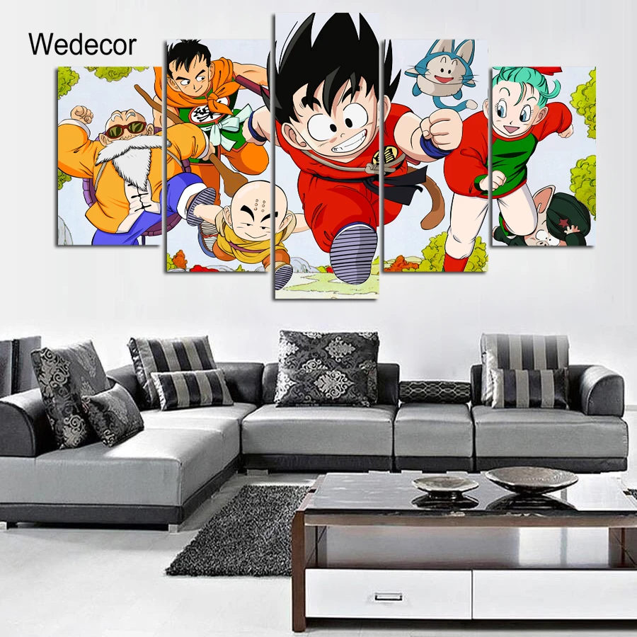 5 Pieces HD Printed Canvas Painting Dragon Ball Z Wall Art Anime Kid