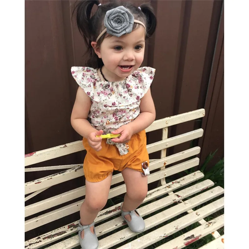 Girls suit summer 2019 new cotton Toddler Kids Girl Floral Sleeveless Tops+Bow Shorts Pants Outfits Clothes Set  (13)