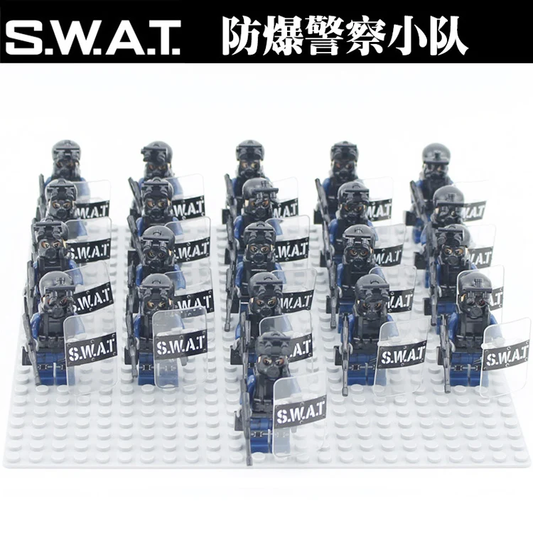 

50pcs Military Modern SWAT Figures Police with Shield Weapon Bricks building blocks set Model Toys for Children