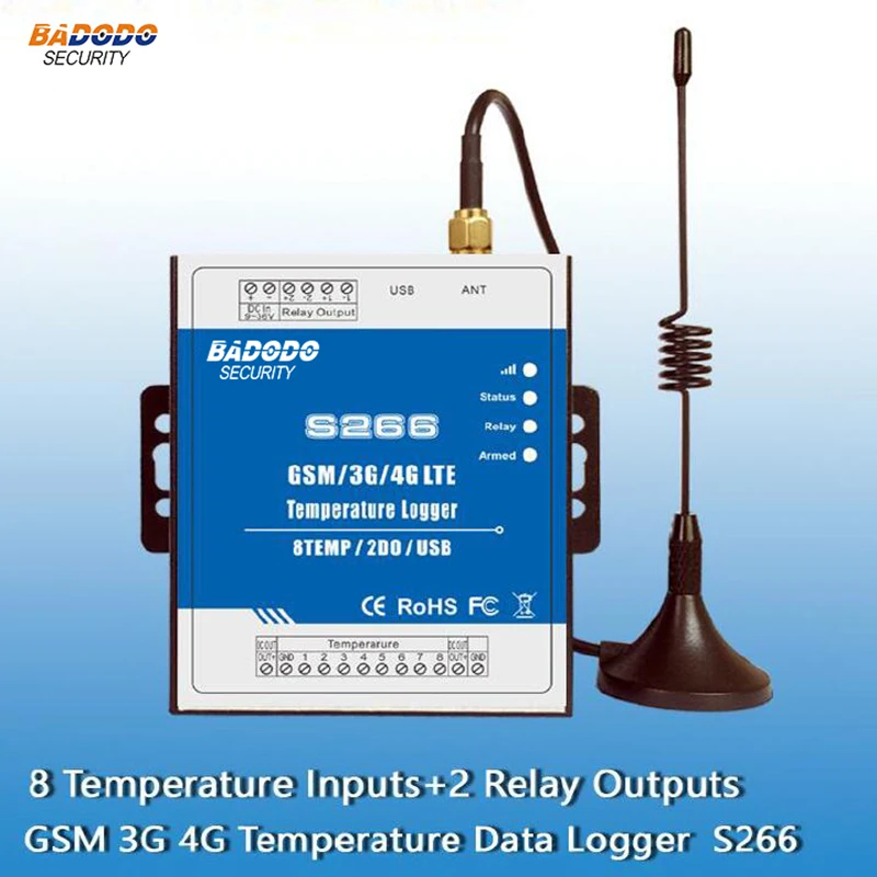 

GSM 3G 4G Cellular Temperature Data Logger SMS RTU Module Supports 8 Temp Inputs S266 Monitoring Alert via SMS/Call