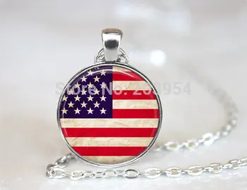 

New 12pcs/lot 25mm (1 inch) America Pendant, America Necklace, American Flag, American Pride,USA flag,jewelry steel bronze mens