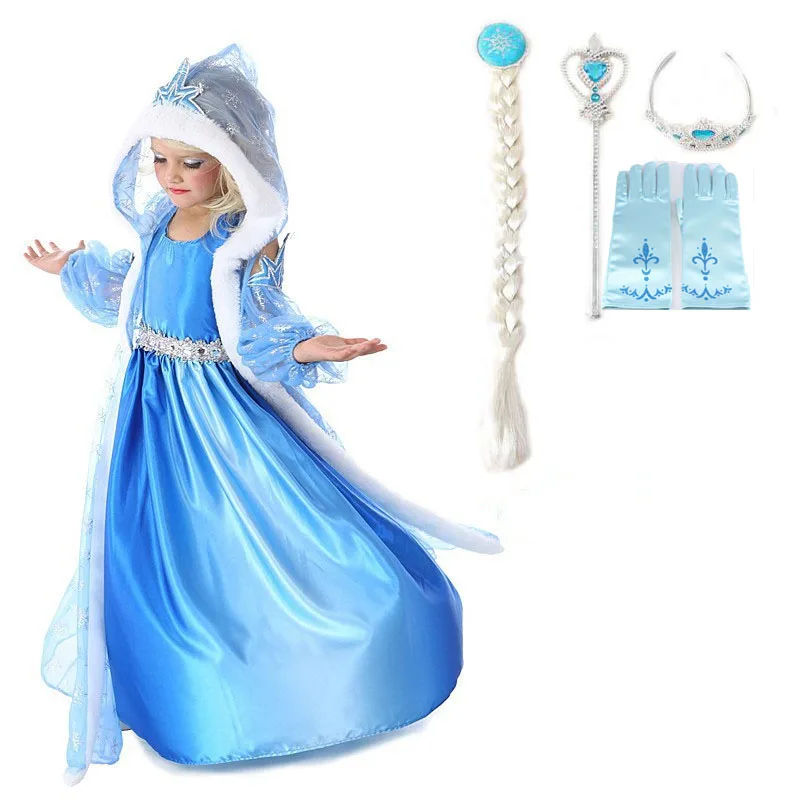 

Kids Elsa Dress +4 Accessories Sequined Lace Elsa Anna Cosplay Costume Elsa Disguise Robe fille hiver Party Kids Christmas Dress