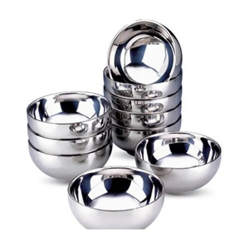 

High Quality 10Pcs Stainless Steel Double-insulated Home Rice Soup Bowl Anti-hot Children Bowl Food Container Japanese tableware