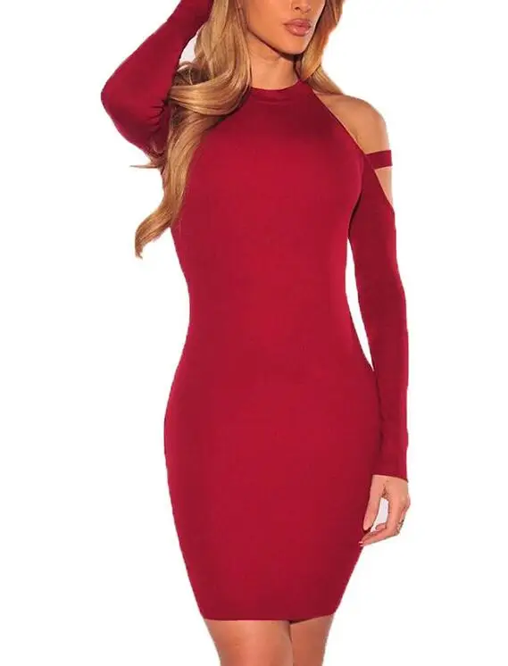Long Sleeve Off Shoulder Stretchy Cotton Sexy Club Dress 2019 Winter Spring  Warm Women Casual