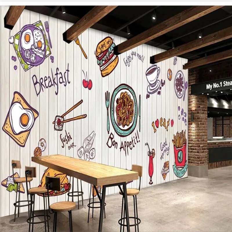 

Custom wallpaper mural hand-painted burger fast food restaurant snack bar background wall - high-grade wall cloth