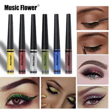 Music Flower 6 цветов с изображениями искрящихся влажным блеском металлик подводка для глаз Водонепроницаемый мерцание, быстро сохнет, карандаш для глаз Стойкая подводка для глаз вкладыш
