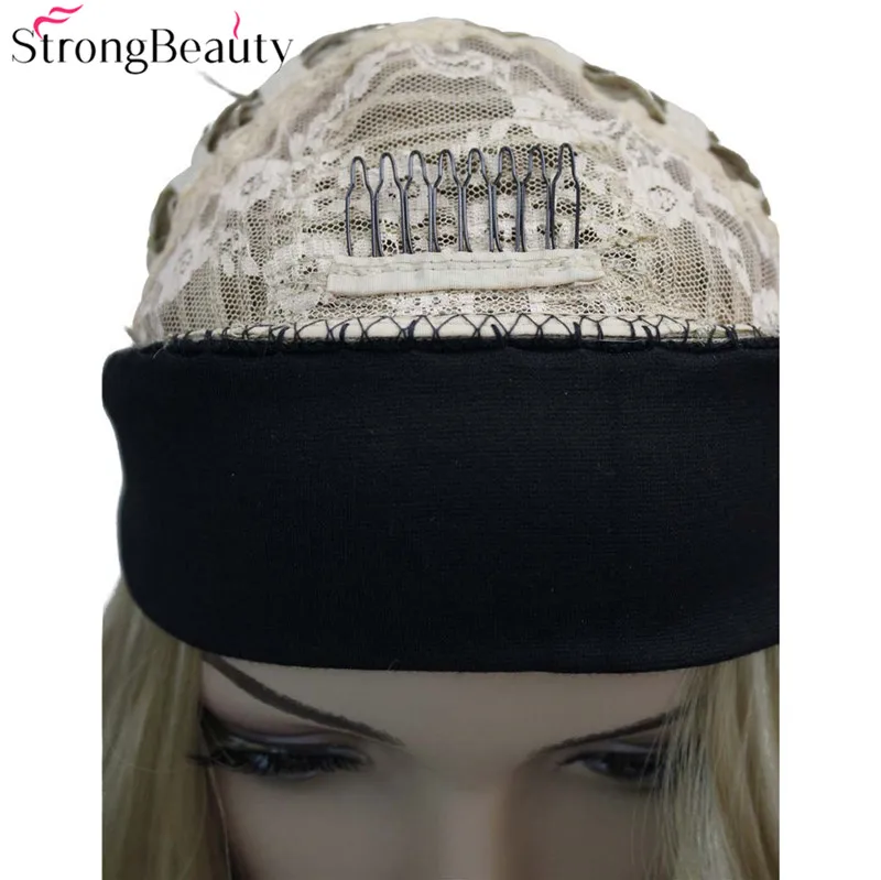 Сильный красота длинный синтетический волнистый монолитный парики половина Дамский 3/4 парик с головной повязкой