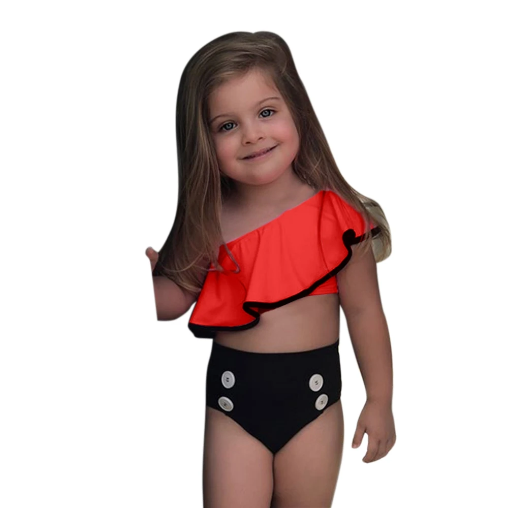 Loozykit/купальный костюм из 2 предметов; детский купальник для девочек; комплект бикини с завышенной талией; купальный костюм для девочек - Цвет: Red 90cm (2-3Y)