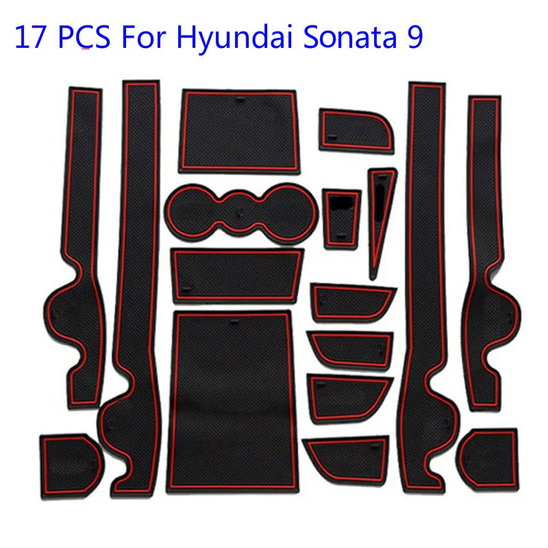 

Fashion 17PCS/Set car Door groove mat Parts Non-slip dust mats Cup Holder Water Coaster Gate slot pad For Hyundai Sonata 9