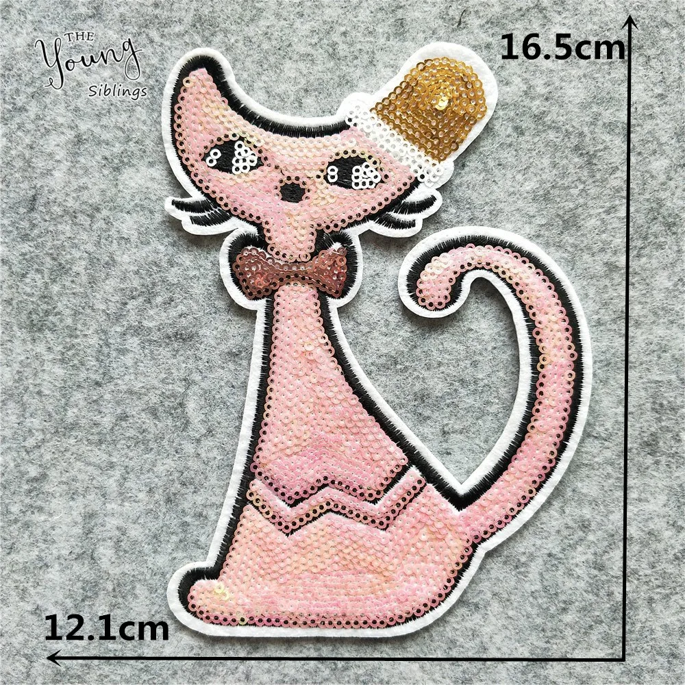 

Hot sale t-shirt Cat Patch DIY Sequins 3D Embroidery Patches Clothes Fabric Stickers Iron On Cute Cat Applique For Jacket Jeans