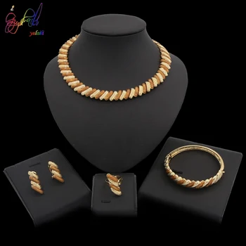 

Yulaili Jewelry Sets For Women African Wedding Choker Necklace Earrings Bracelet Ring Bridal Dubai Ethiopian Jewellery Wholesale