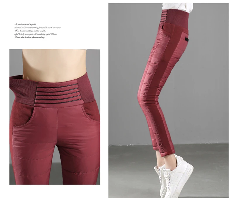 Новые модные облегающие зимние женские штаны с высокой талией, женские теплые красные длинные штаны, большие размеры, женские брюки с эластичной резинкой на талии, верхняя одежда W521