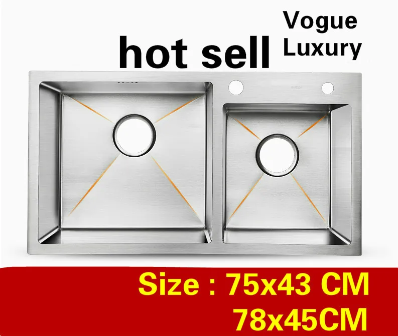 

Free shipping Apartment kitchen manual sink double groove common do the dishes 304 stainless steel hot sell 750x430/780x450 MM