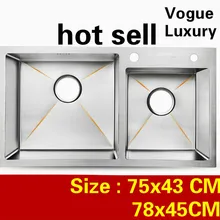 Кухонная ручная раковина с двойным желобком, общая посуда, 304 нержавеющая сталь, горячая Распродажа 750x430/780x450 мм