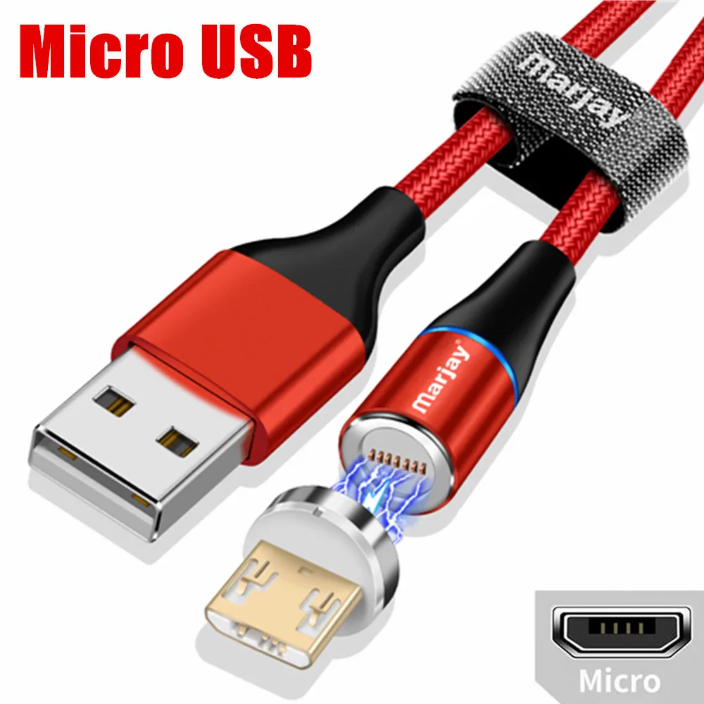 Магнитный usb-кабель Marjay 3A для быстрой зарядки 3,0, кабель Micro USB type-C для iPhone X 8, samsung S9, huawei, Xiaomi, кабель для быстрой зарядки - Цвет: Red Micro Cable