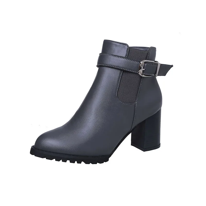 

2018 autumn new women's shoes pointed thick with side zipper wild casual high heel tube women's shoes gray 1006