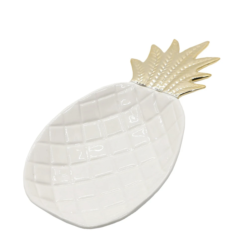 

White Pineapple Shape Ceramic Dish Tray Holder Decor Organizer For Jewelry Ring Trinket Keys Fruit Dessert Plate Jewelry Tray