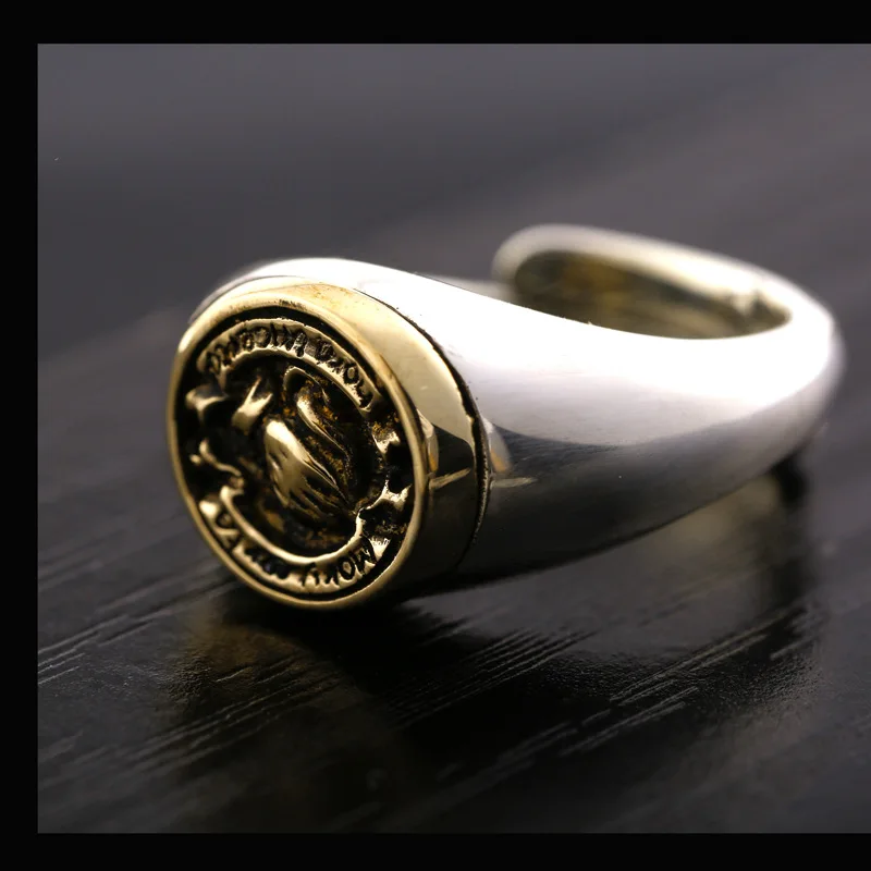 

S925 Sterling Silver Thai Silver Open Ended Ring Index Fingers Retro Rings Stylish Couples Personality Prayer Hands Ring