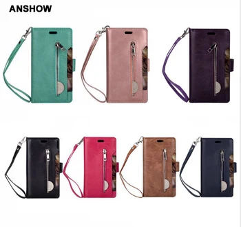

For Huawei Mate 20 Lite Galaxy J4 J6 J8 A6 Plus 2018 Multifunction Zipper Leather Case Photo ID 9Card Slot Money 30PCS