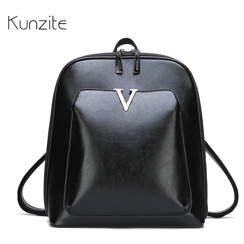 

KUNZITE Women's Leather Backpack Fashion Retro Style Daily Backpack For Ladies And Girls Casual Large Capacity Rucksack Book Bag
