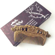 1 PC Handmade green sandalwood Anti-alopecia wood comb Natural Head Massage hair brush hair care flower style free shipping