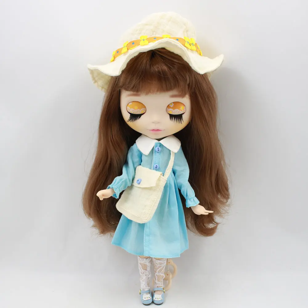 Наряды для ICY Blyth doll синее простое платье с кружевными носками, шляпой и сумкой, одежда для досуга для 1/6 суставов