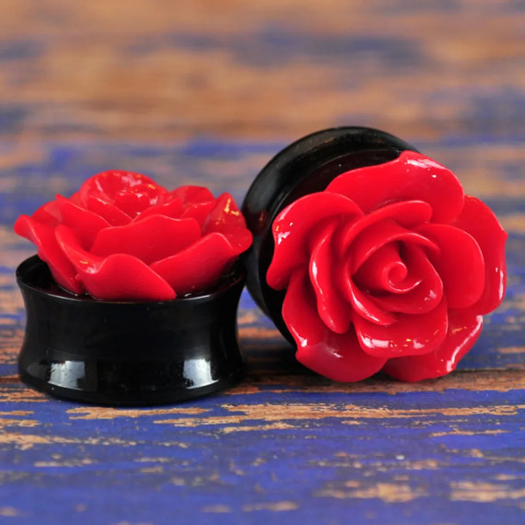 1Pair Rose Acrylic Double Saddle Ear Plugs Fashion r Ear Gauge Plugs Tunnels Stretcher Expander For Women Jewelry 8mm-25mm