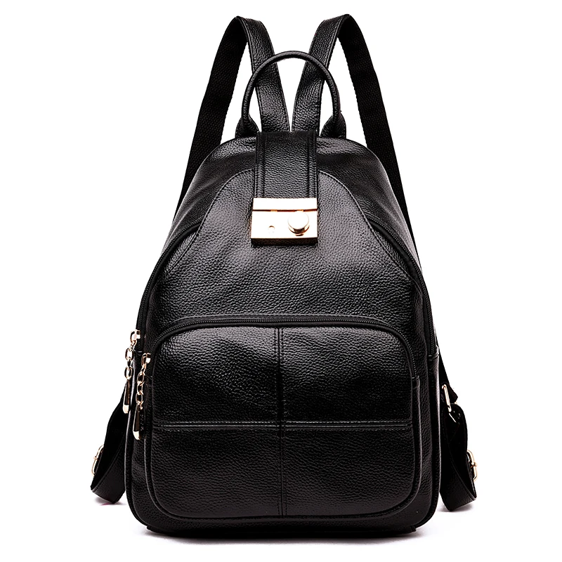 Известный бренд, кожаный рюкзак, женская мода, Противоугонный, женский рюкзак, большая вместительность, сумка для книг, дизайнерские сумки на плечо, дорожная сумка - Цвет: Black2