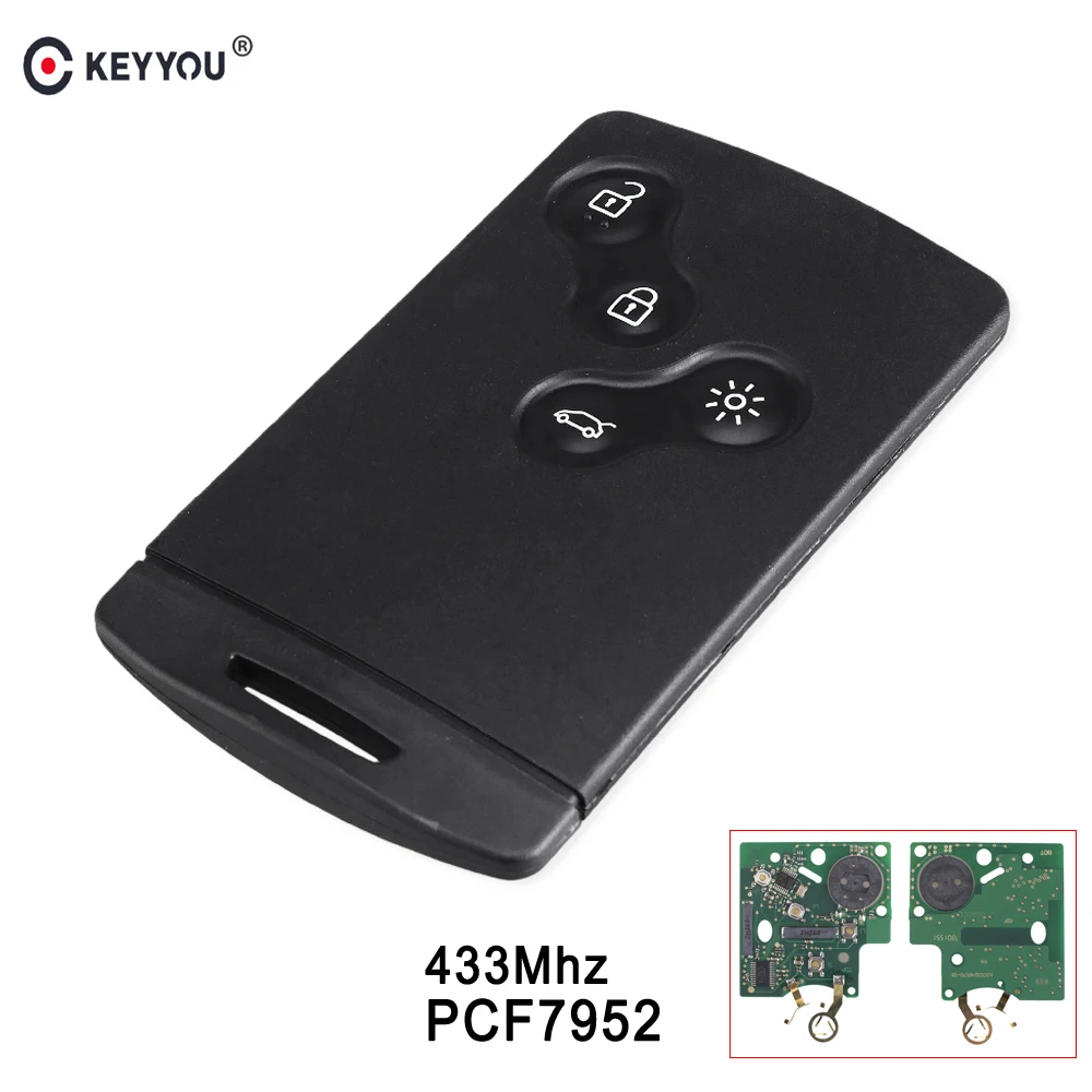 

KEYYOU Car Key Card Fob 433MHZ PCF7952 Chip for Renault Megane Scenic Laguna Koleos Clio Uncut Blade 4 Button Remote Key
