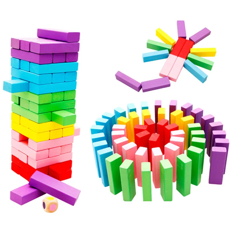 

Rainbow Wood Domino Blocks Kids Early Educational Geometry Shape Wooden Multi Colors Creative Domino Games Toys Matching Toys