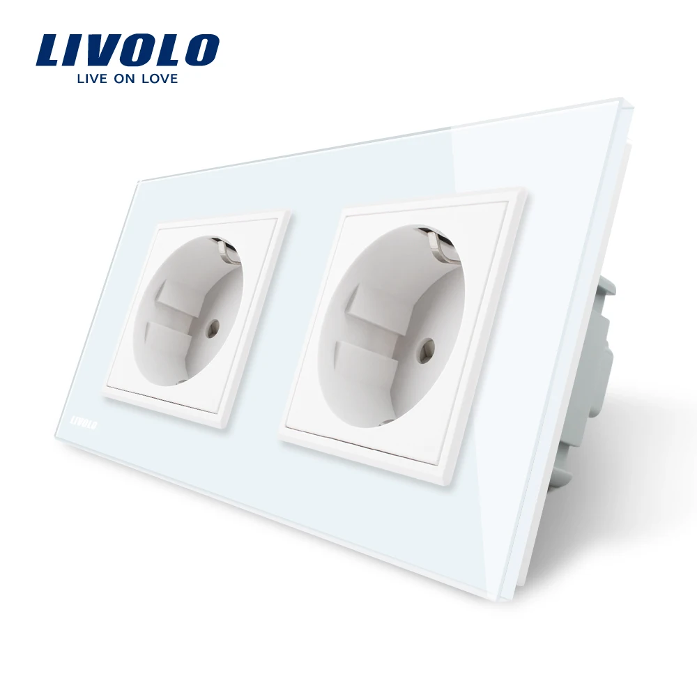 Livolo EU Standard Wall Power Socket, White Crystal Glass Panel, Manufacturer of 16A Wall Outlet, VL-C7C2EU-11