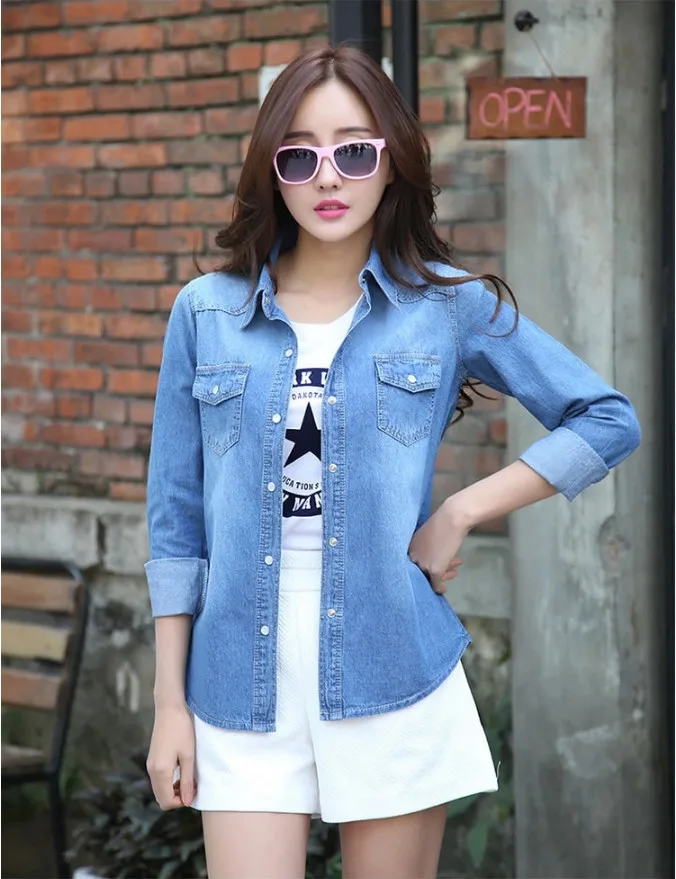 L \u0026 D 2014 nueva primavera blusas jeans mujeres moda camisa de mezclilla  vaqueros camisa Vintage Blue informal los pantalones vaqueros flojos  escudo|coat colors|shirts expressshirt - AliExpress