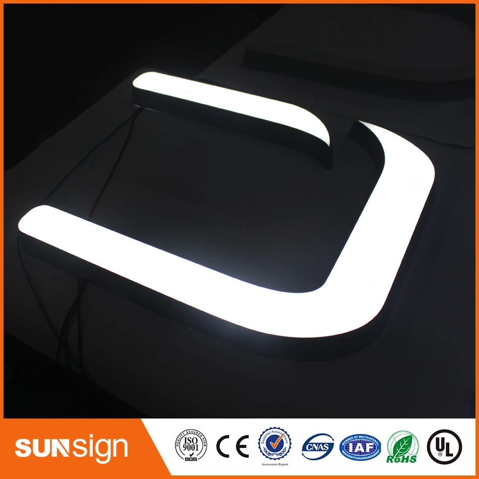 LED light illuminated advertising sign and letters