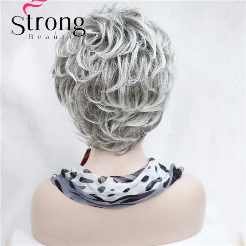 #48T fashion light gray with dark root mix curlywavy short synthetic women' full wig (5)