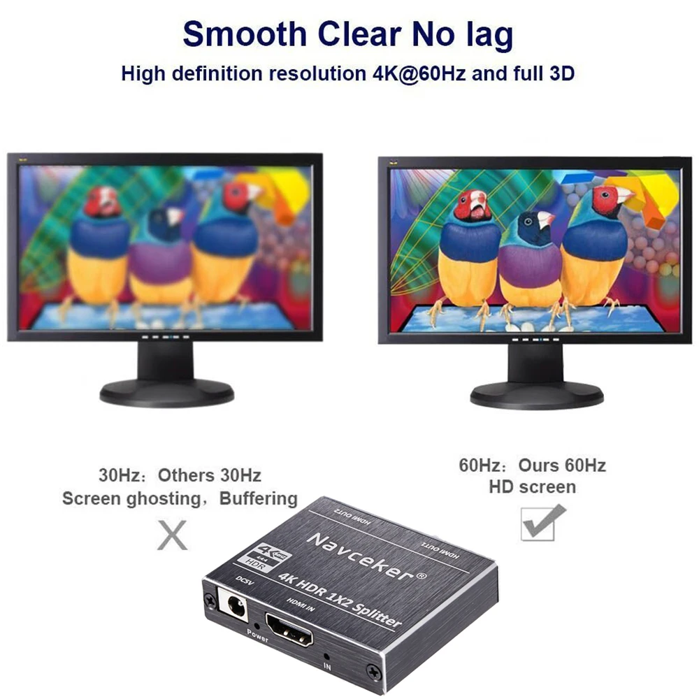 Navceker HDR 4K HDMI 2,0 сплиттер 1x2 Поддержка HDCP 2,2 3D HDMI сплиттер 2,0 4K 1 вход 2 выход переключатель коробка для Blu-Ray DVD HDTV