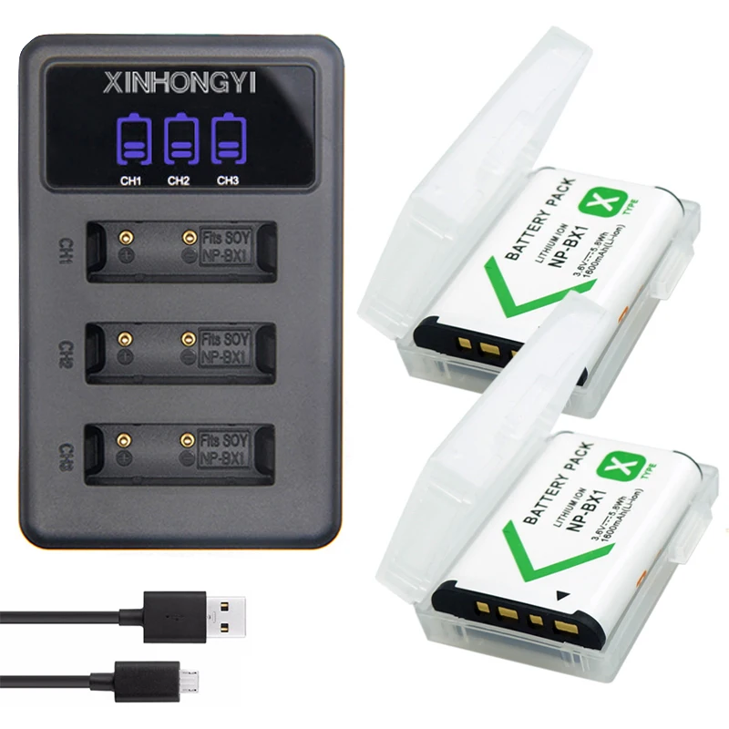 2x NP BX1 батарея NPBX1 Bateria + LED 3 слота USB зарядное устройство для Sony HDR AS200v AS20 AS15 AS100V RX100