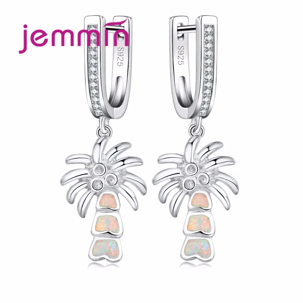 High-End 925 Sterling Silver Brand Jewelry Women Coconut Tree Earrings Paved Gorgeous Opal Fashion Female | Украшения и