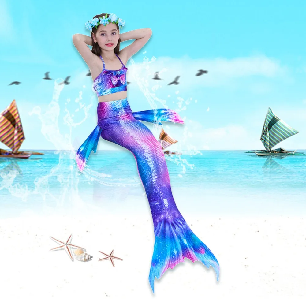 3PCS/Set HOT Kids Girls Bikini Set Mermaid Tails with Fin Swimsuit Bikini Bathing Suit Dress for Girls Children Beach Cosplay