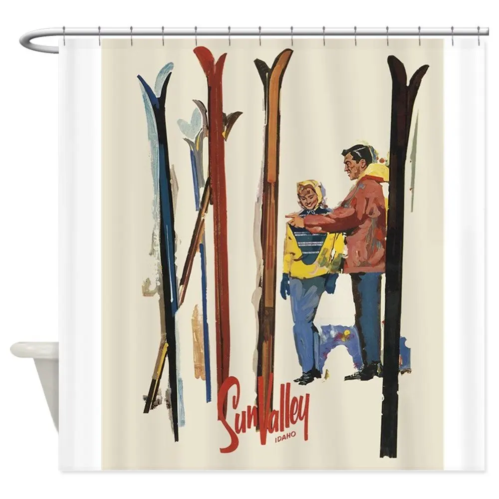 

Sun Valley Idaho Vintage Skiing Decorative Fabric 3D Print Shower Curtain