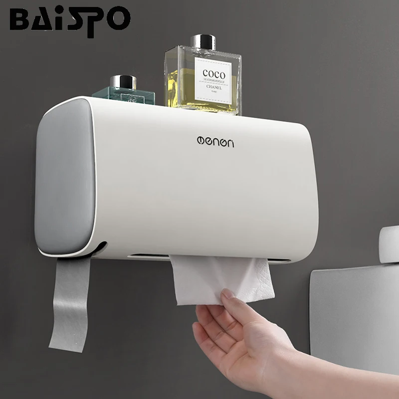

BAISPO Bathroom Waterproof Toilet Paper Holders Wall Mounted Storage Box Double Layer Plastic Paper Holders Portable Tissue Box