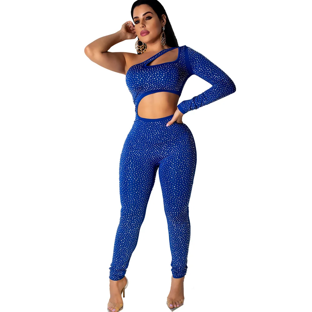 

Women Off One Shoulder Skinny Diamond Jumpsuit Strapless Rompers Sparkly Bodysuit Bodycon Sexy Club Party Playsuit Outfits 2019