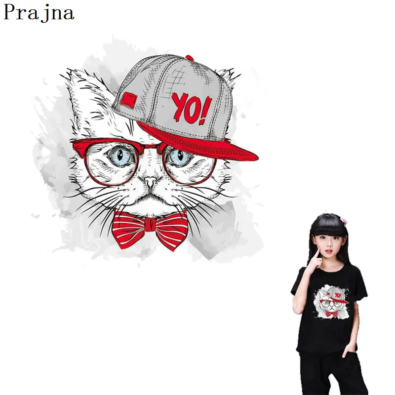 

Prajna Cool Patch Hat Cat Iron-on Transfers Cartoon Stickers On T-shirts Vinyl Iron On Letter Patches Hippie Sticker On T-shirts