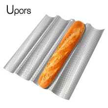 UPORS – poêle à Baguette perforée antiadhésive, pour pain français, 4 vagues, moule de cuisson de pain grillé, plateau de cuisson 15