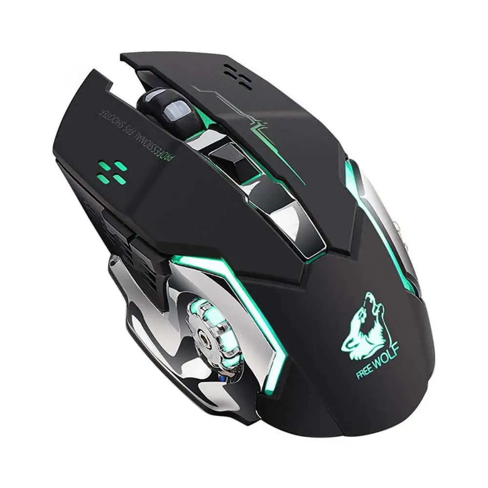 

Ergonomically design Free Wolf X8 Wireless Gaming Mouse Silent 2.4GHz 2400DPI 6 Keys Wireless Optical Mouse USB Receiver Black