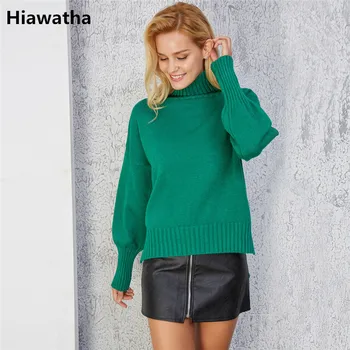 

Hiawatha Sueter Mujer 2018 Autumn Pullover Turtleneck Sweater Women Casual Loose Solid Jumper AW207